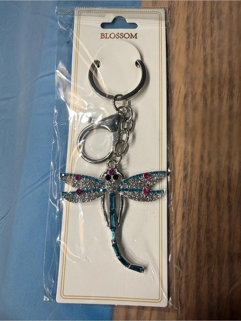 Silver Dragonfly Crystal Keychain Charm - Women's Key Accessory more colors